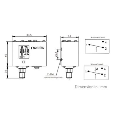 KPI Ajustable NORRIS | 29-203 PSI | Conexión 1/4″NPT | IP44 – NRPKPI36