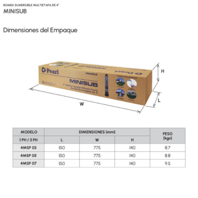 1BP (4) Bomba Pearl | Sumergible Multietapa | 0.5 Hp | Acero Inoxidable | 110 Vac | Monofásica | 33 MCA / 15 GPM | 4MSP 05A16S