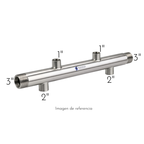 Manifold acero inoxidable 304 SCH 40 3 pulgadas con salidas 2 y 1 pulgadas para sistemas de bombeo industrial